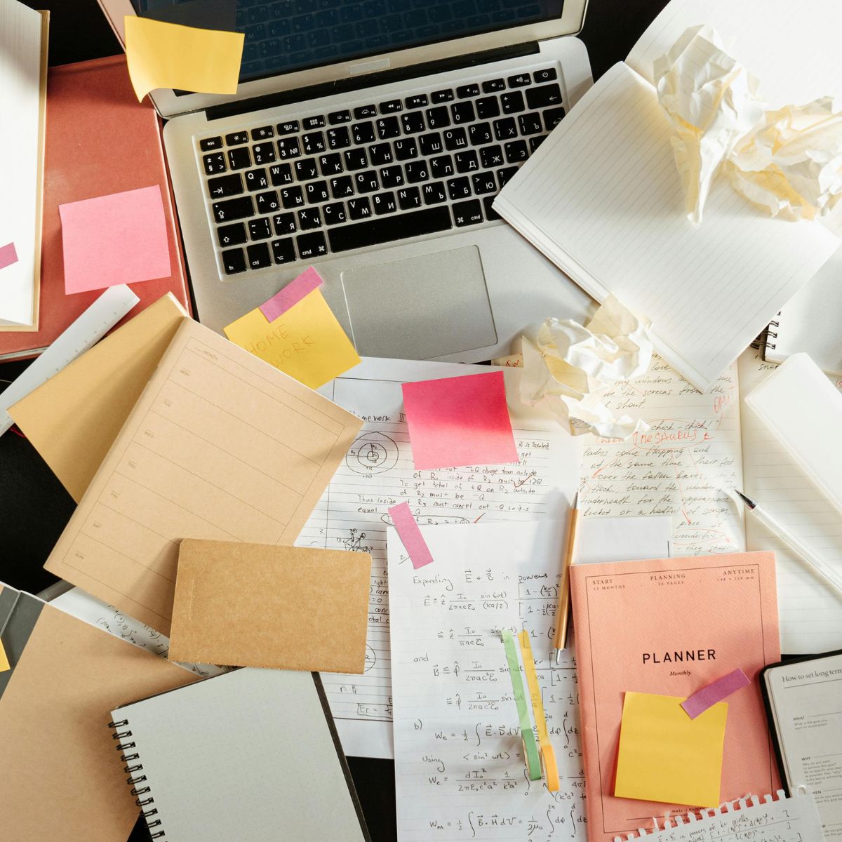 Messy handwritten notes and disorganized project updates