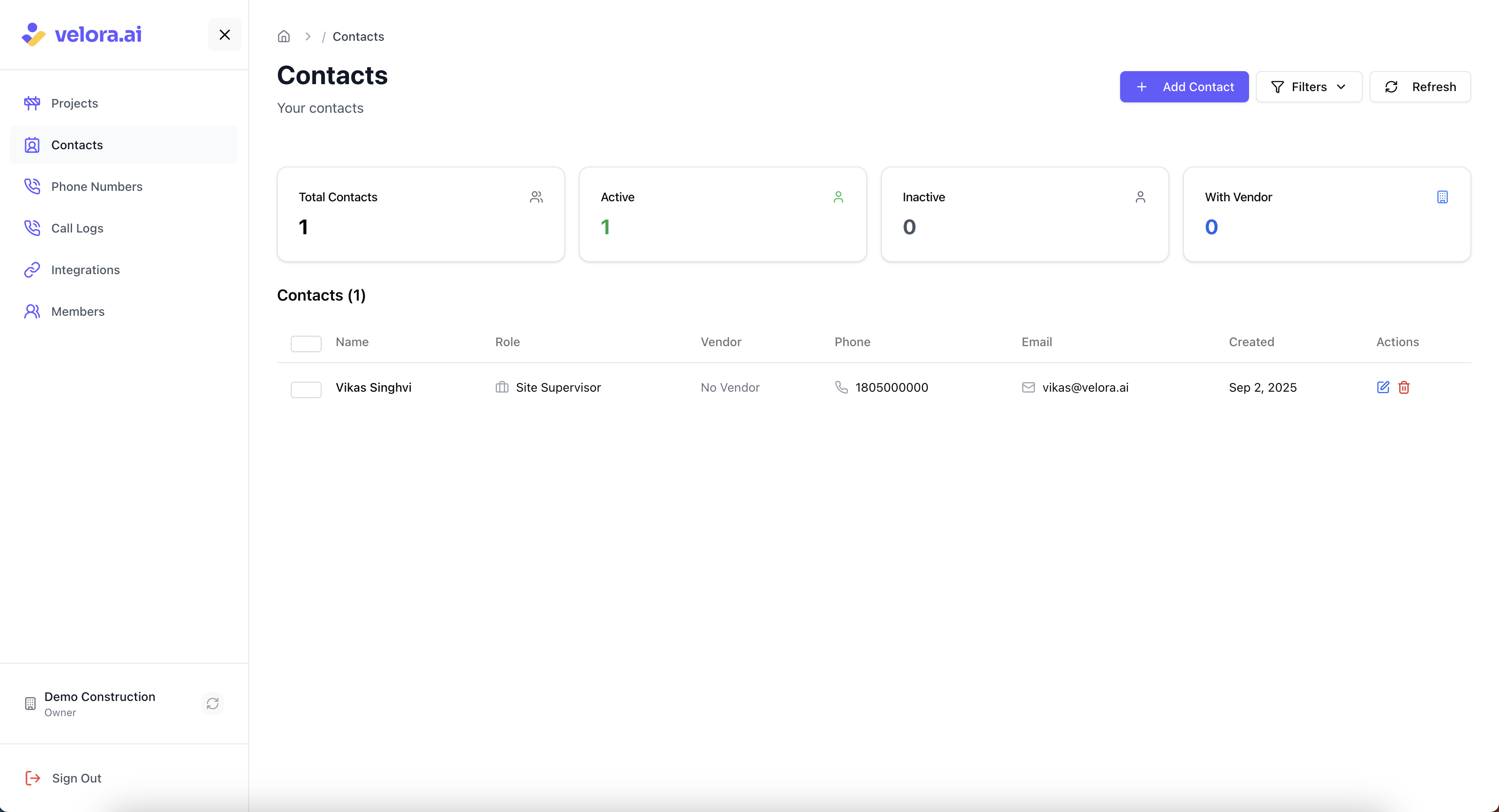 Company Contacts List View