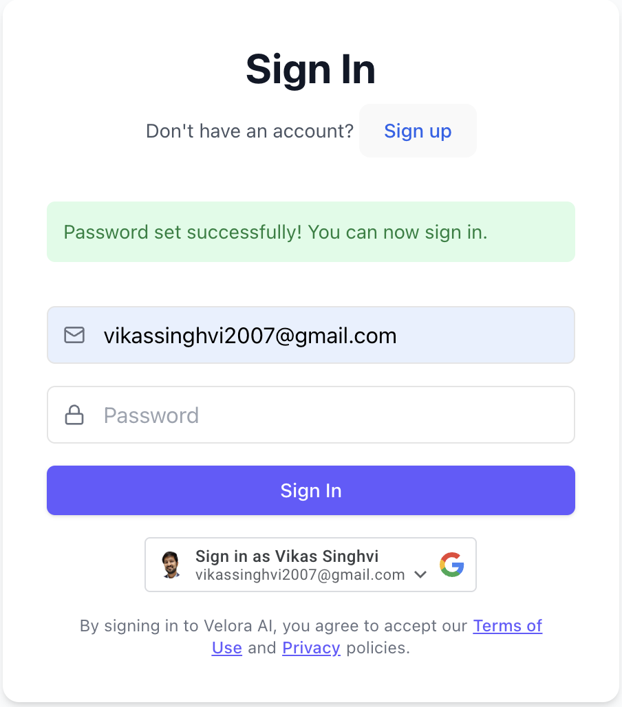 Account ready for construction project management Password Set Successfully for Voice AI Construction Platform