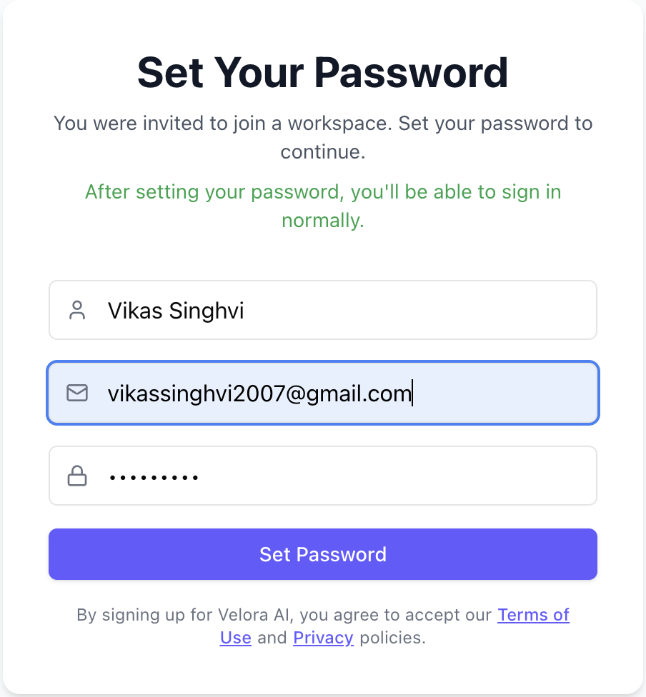 Create secure account for construction project management Set Password Form for Voice AI Construction Platform