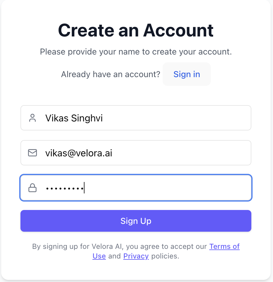 Create account for Construction AI Assistant Sign Up for Voice AI Construction Project Management