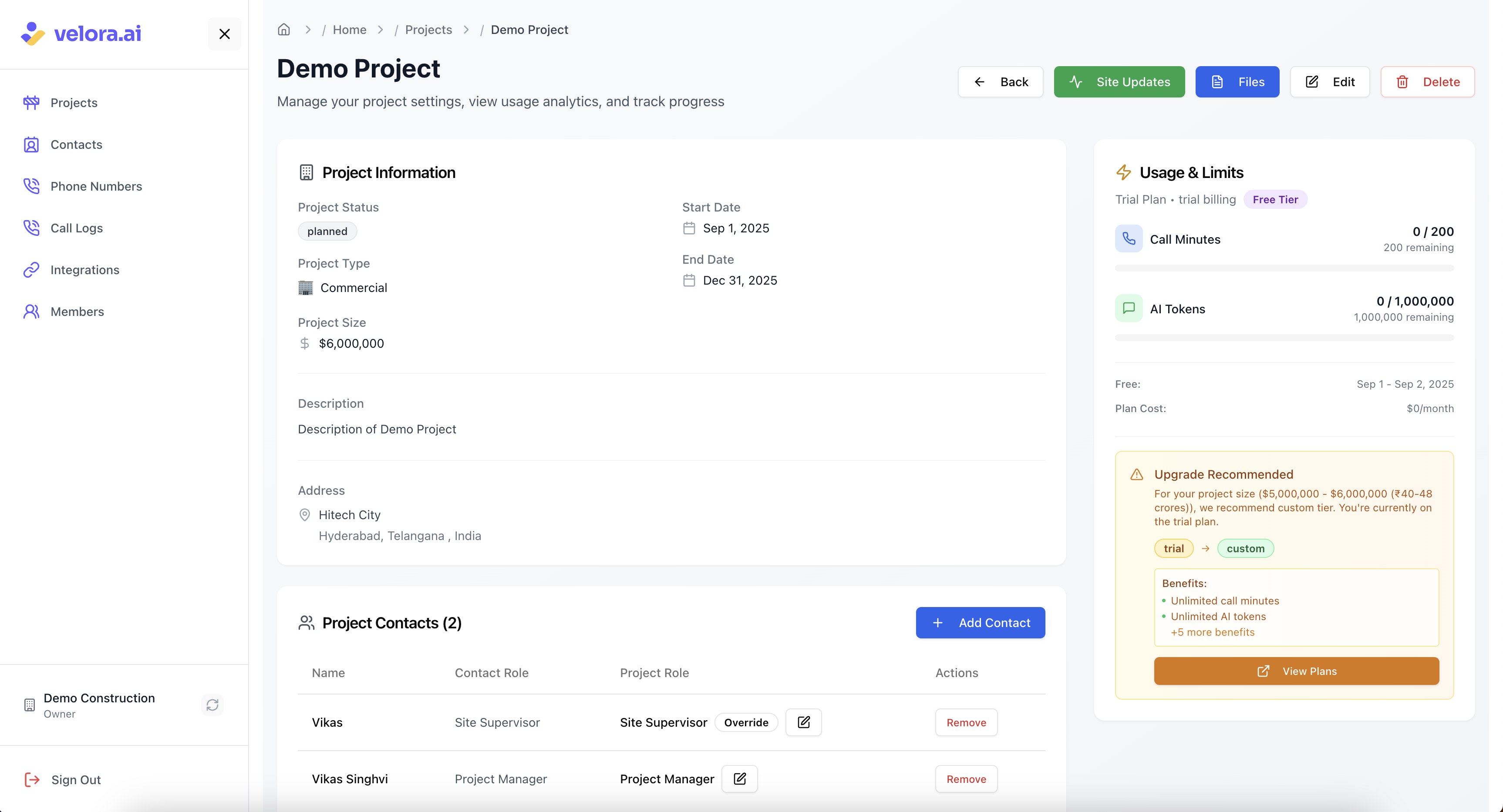 Team member added to construction project Project Contact Added Successfully to Voice AI Construction Platform